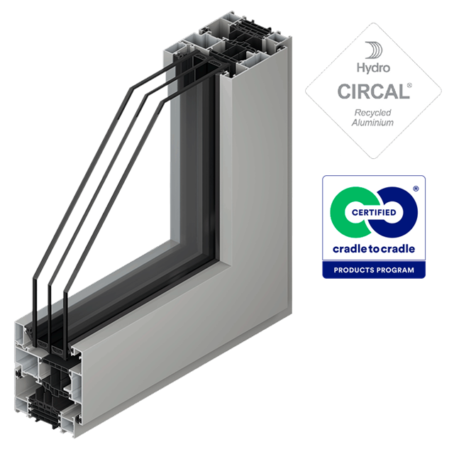 a cross section of the visible frame open out window SOLEAL Next 75